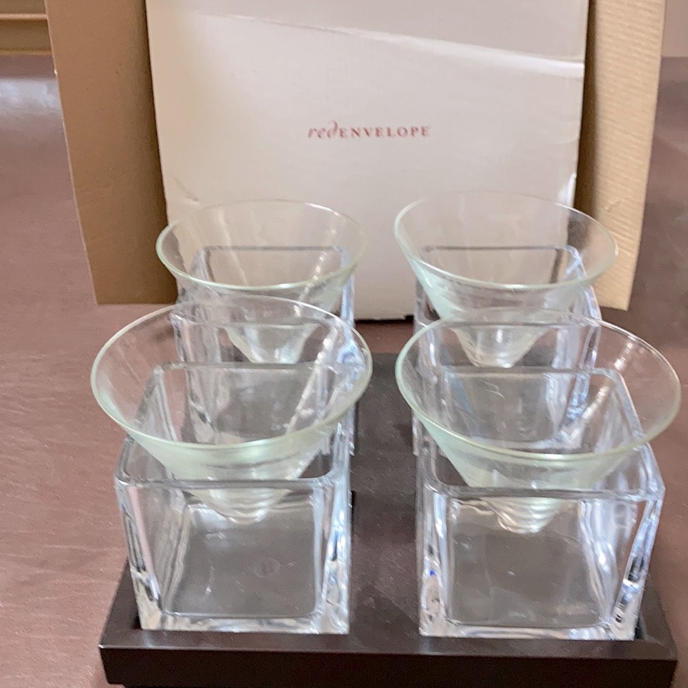 Set of 4 unique Red Envelope martini glasses